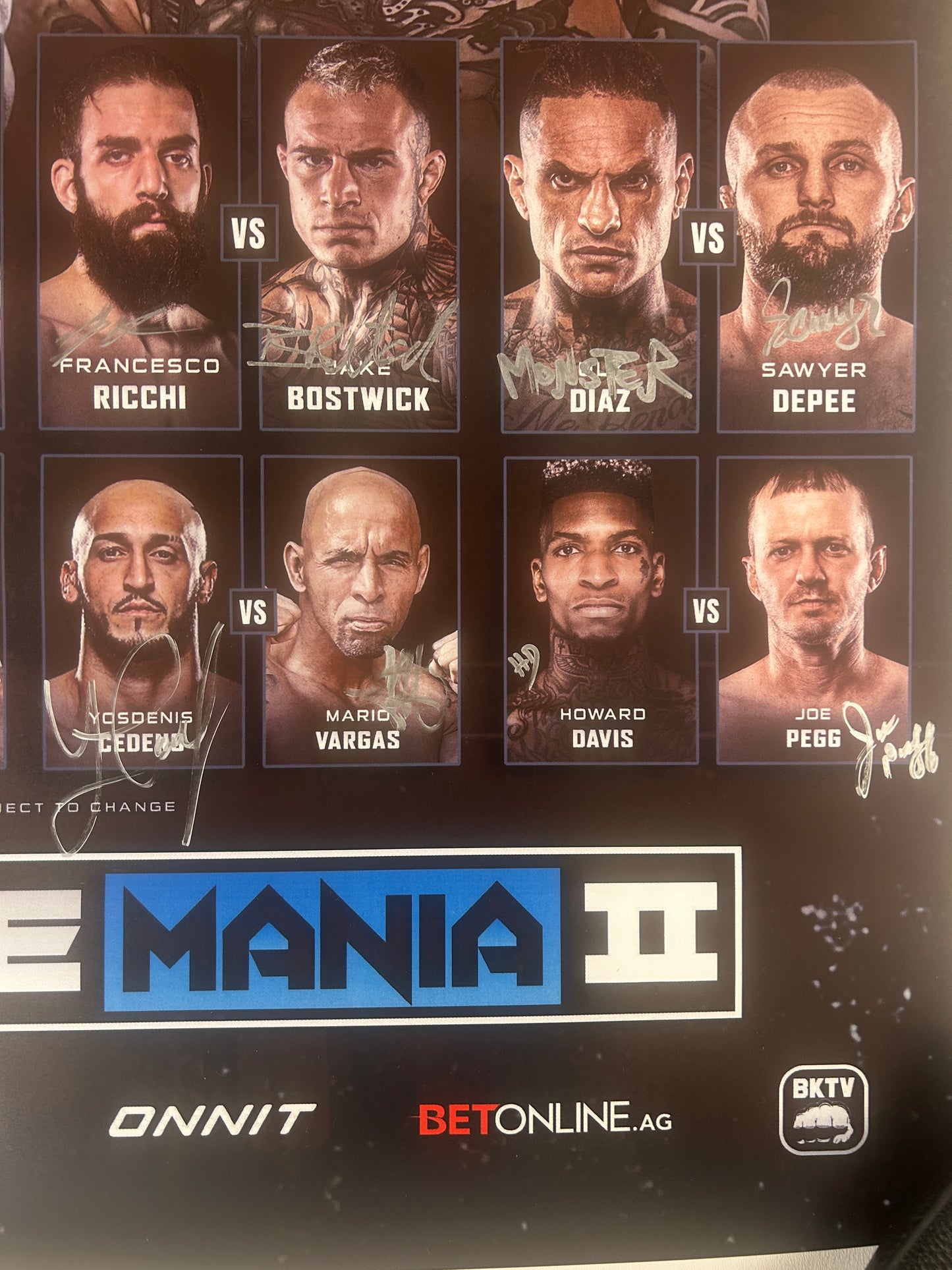 BKFC Knucklemania 2 Mike Perry Vs Lane Signed Event Poster