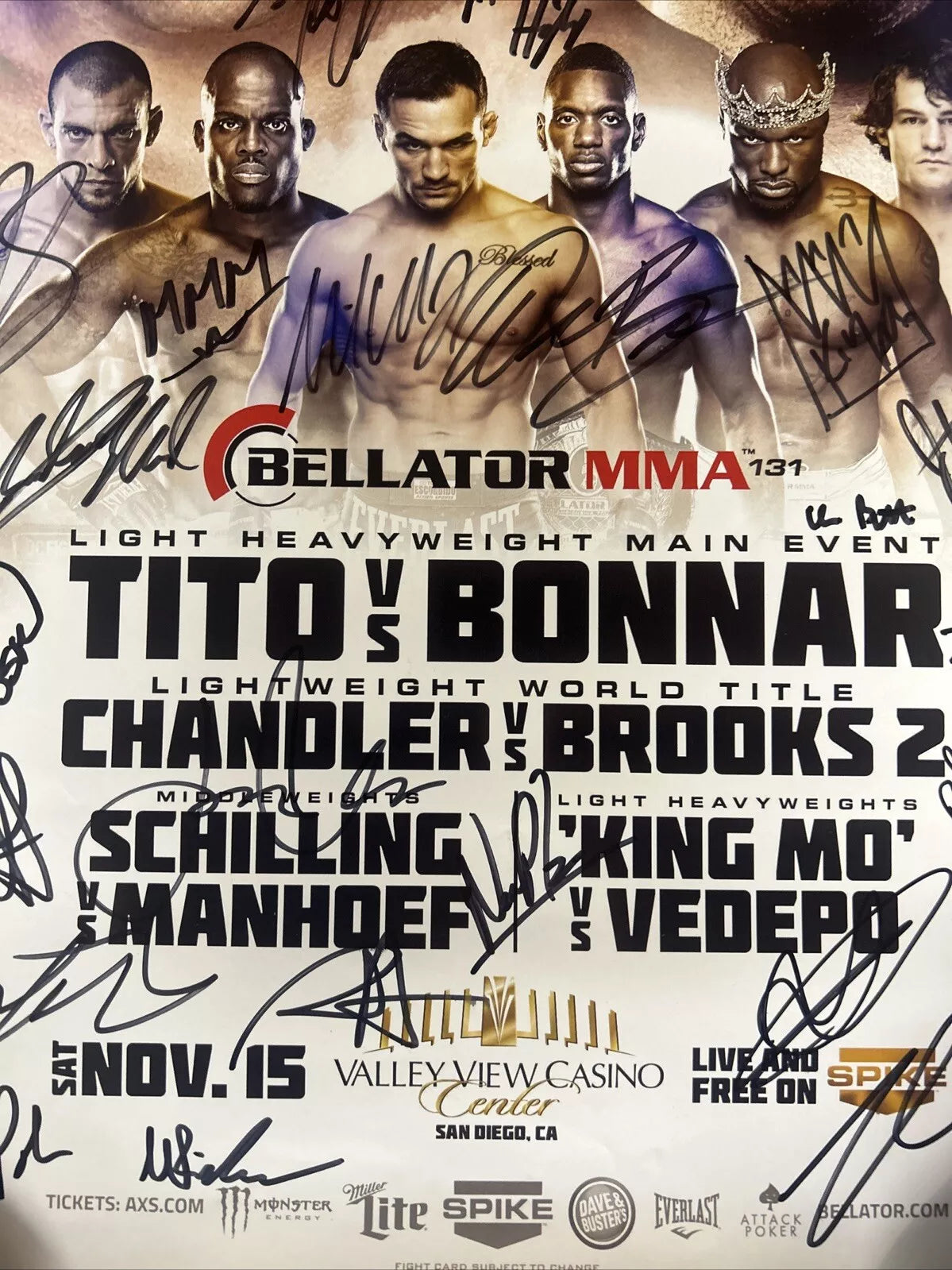 Bellator 131 Tito Ortiz Vs Stefan Bonnar Signed Event Poster SBC Mike Chandler