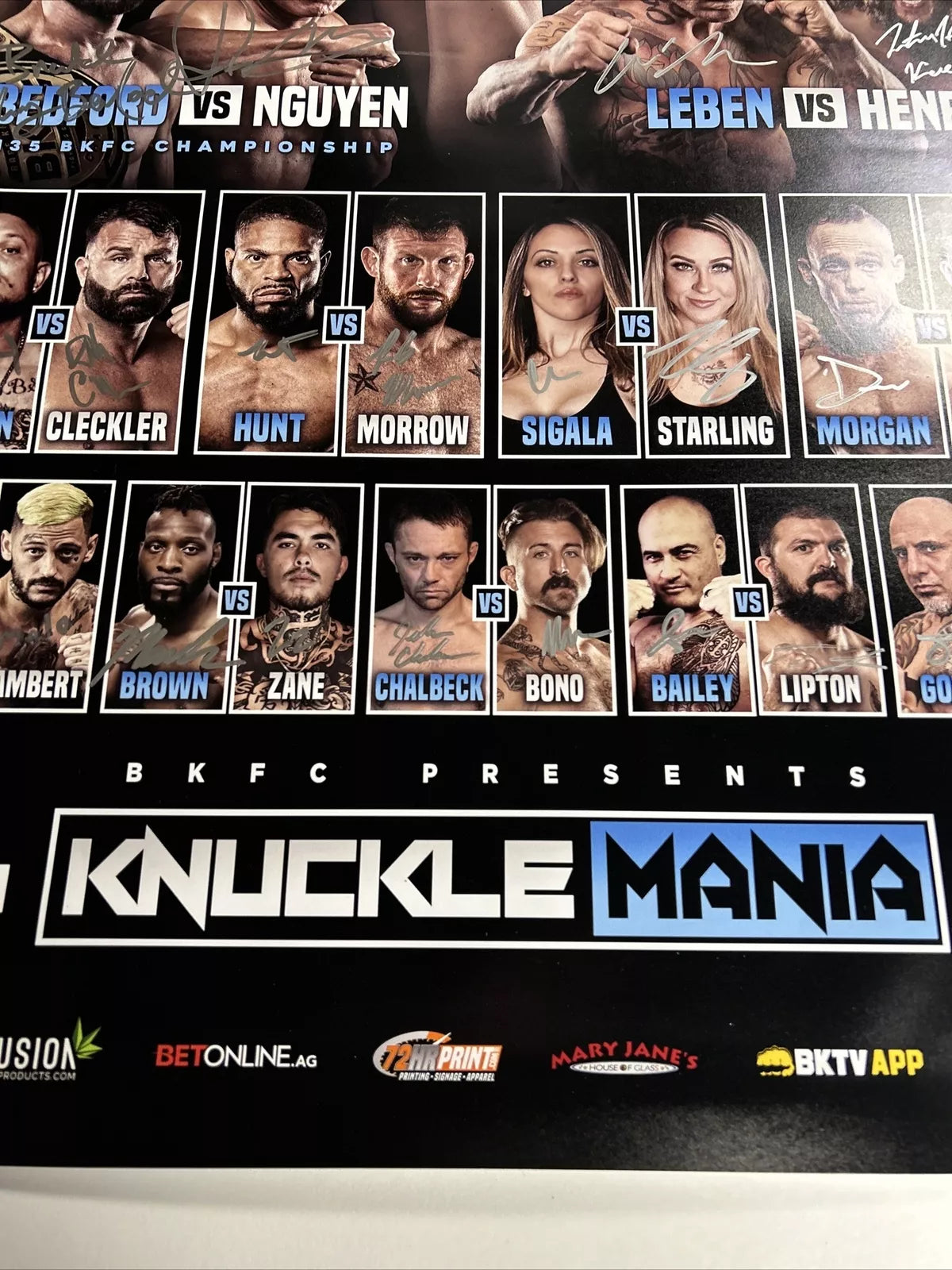 BKFC Knucklemania 1 Paige VanZant Vs Hart Signed Event Poster SBC