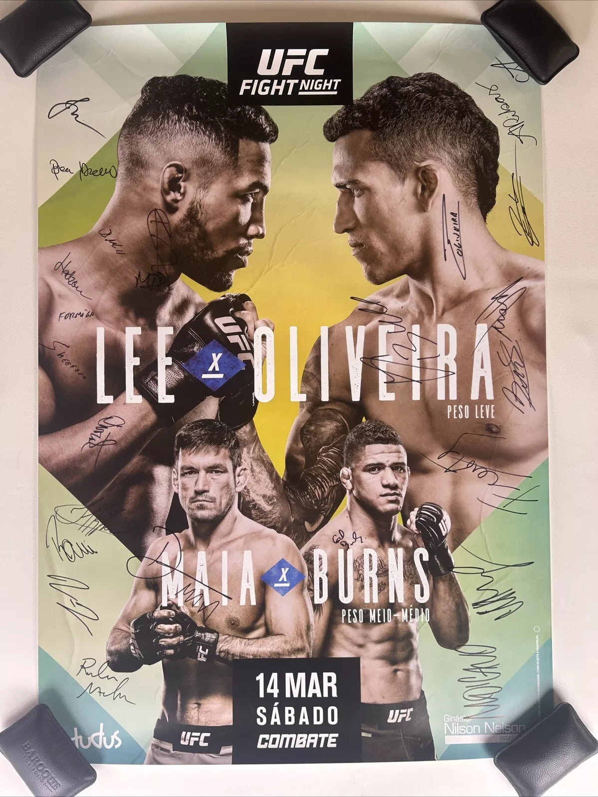 UFC Fight Night 170 Kevin Lee Vs Charles Oliviera Signed Event Poster SBC Burns Maia