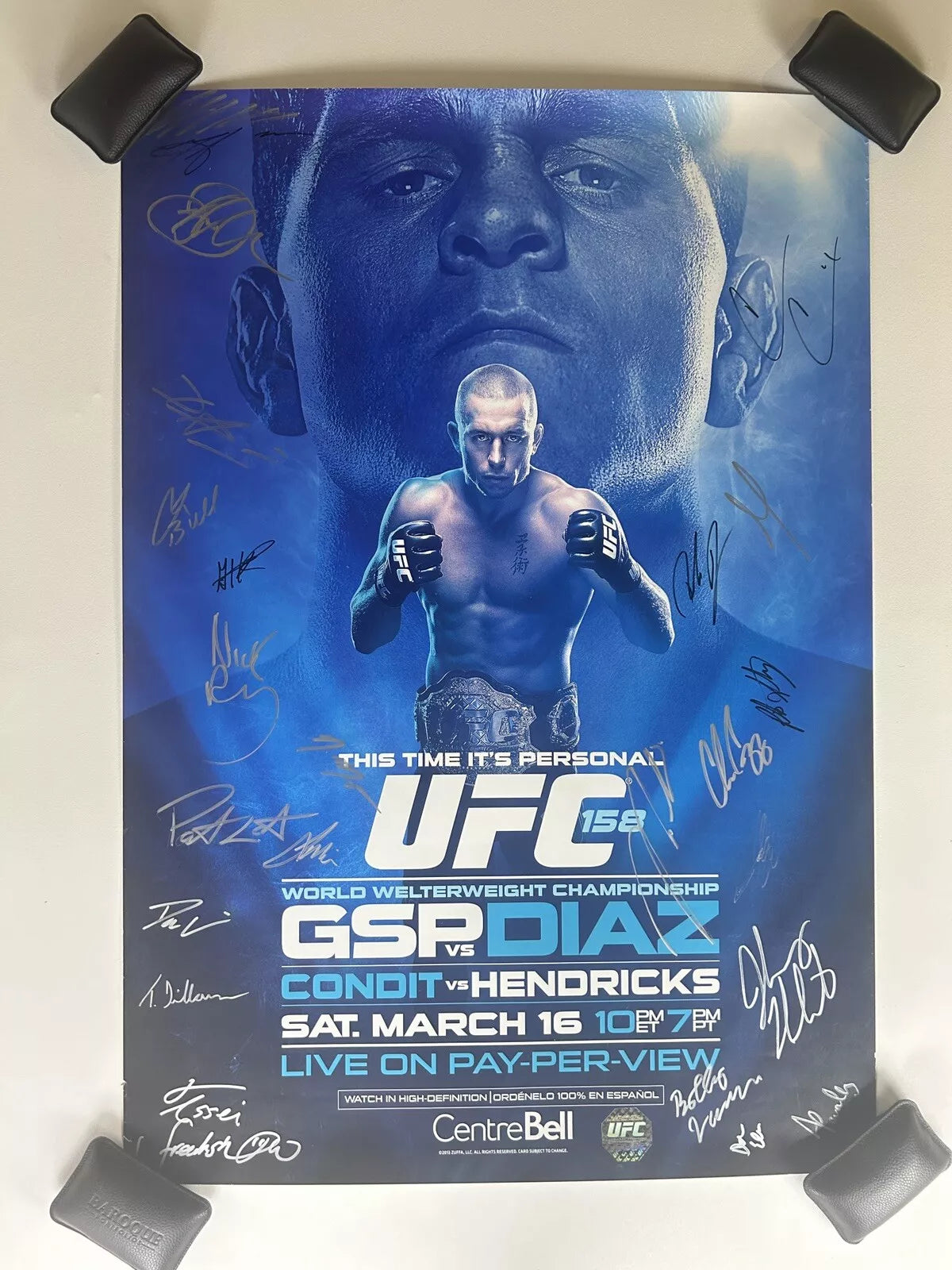 UFC 158 George St-Pierre Vs Nick Diaz Signed Event Poster SBC