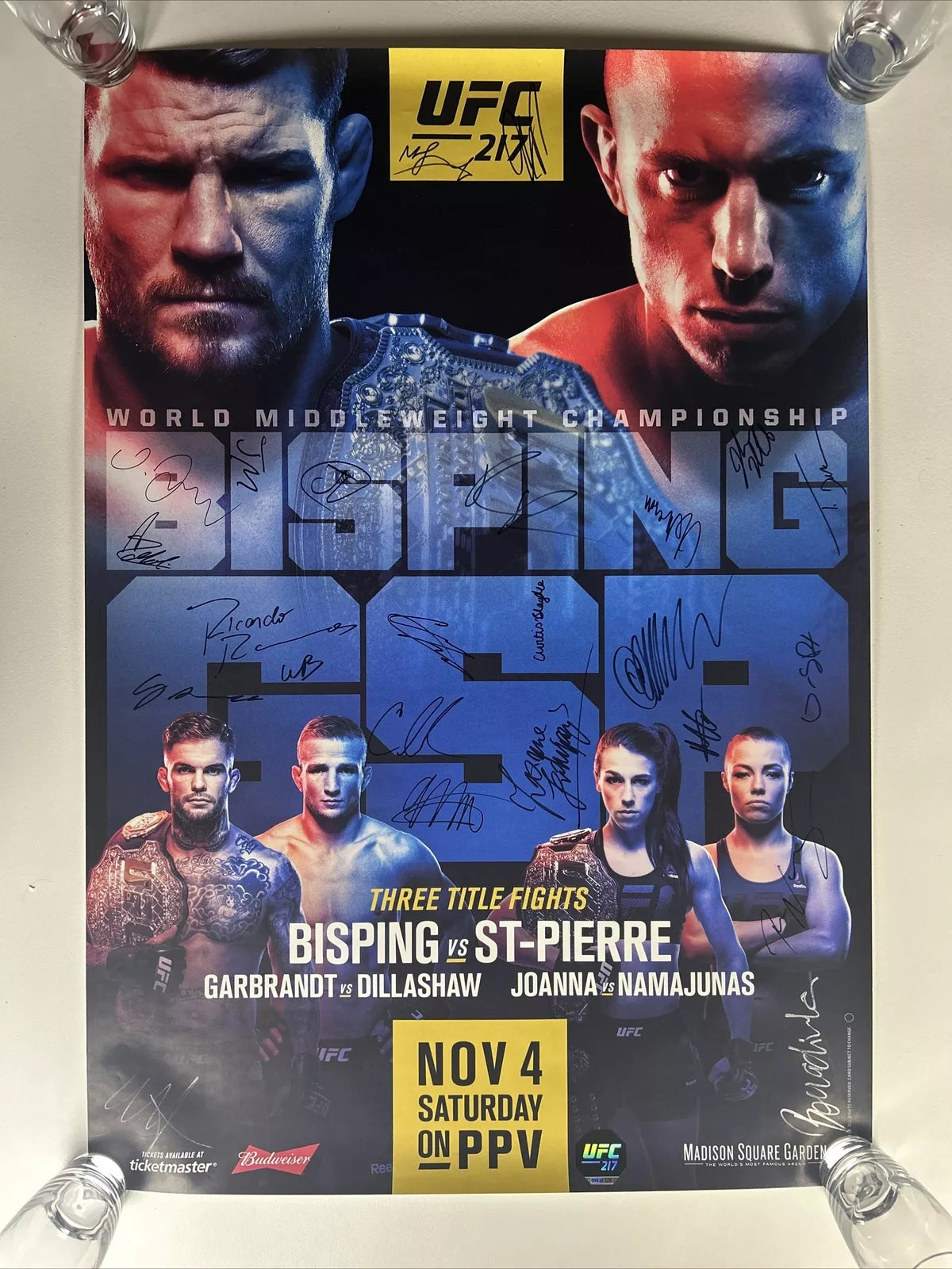 UFC 217 Bisping Vs George St-Pierre Signed Event Poster SBC MINT
