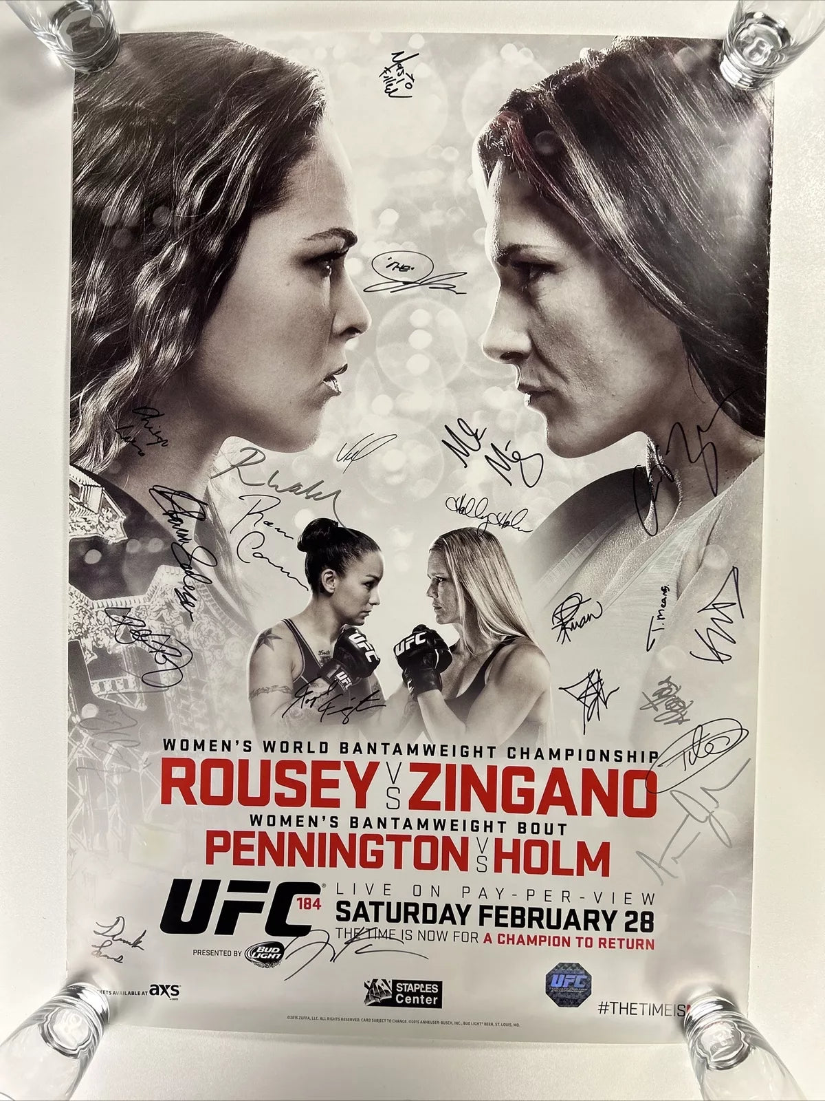 UFC 184 Ronda Rousey Vs Cat Zingano Signed Event Poster SBC FREE Program