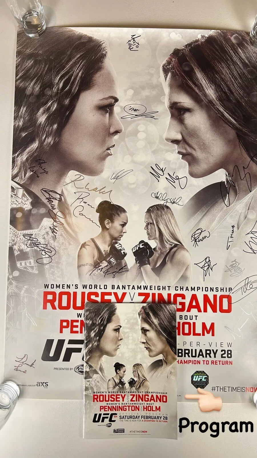 UFC 184 Ronda Rousey Vs Cat Zingano Signed Event Poster SBC FREE Program