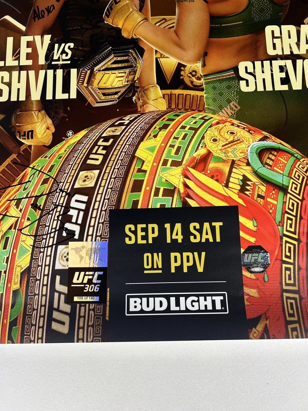 UFC 306 Sphere Suga Sean O'Malley Vs Merab Signed Event Poster SBC FREE Ticket Stub