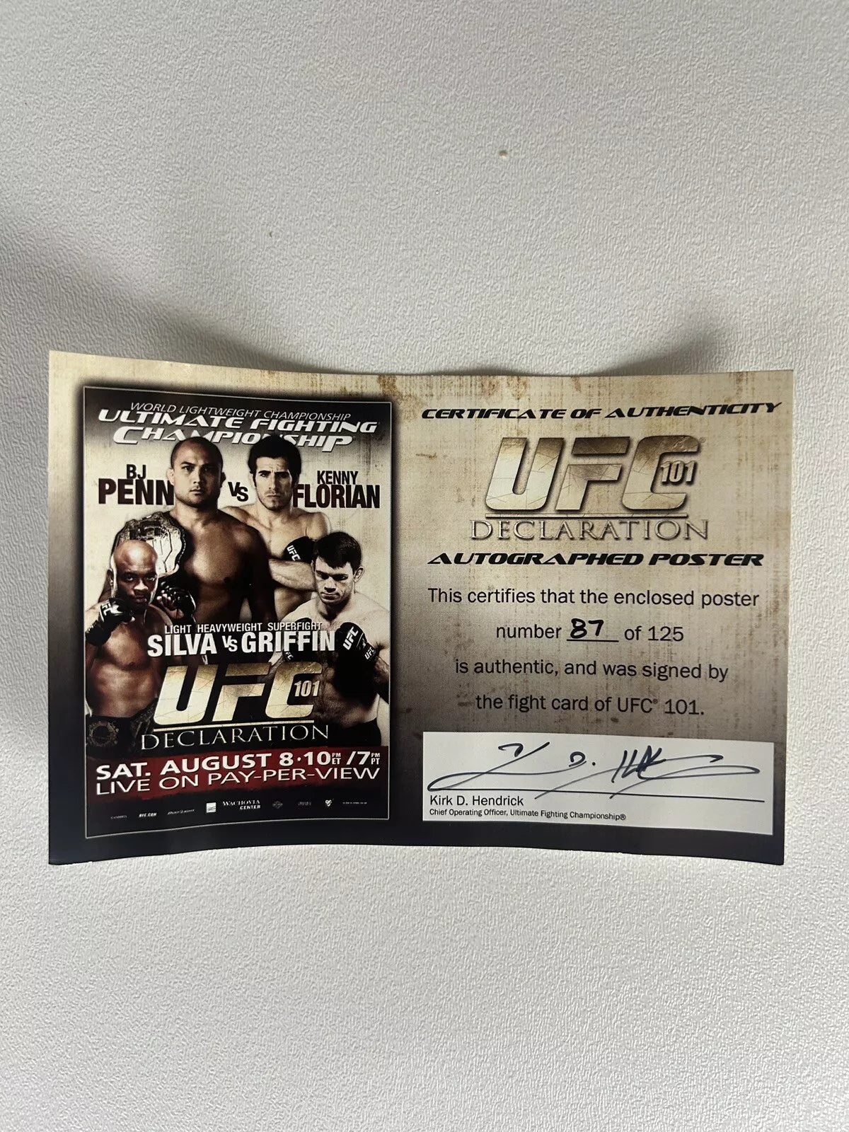 UFC 101: Declaration BJ Penn Vs Florian Signed Event Poster SBC