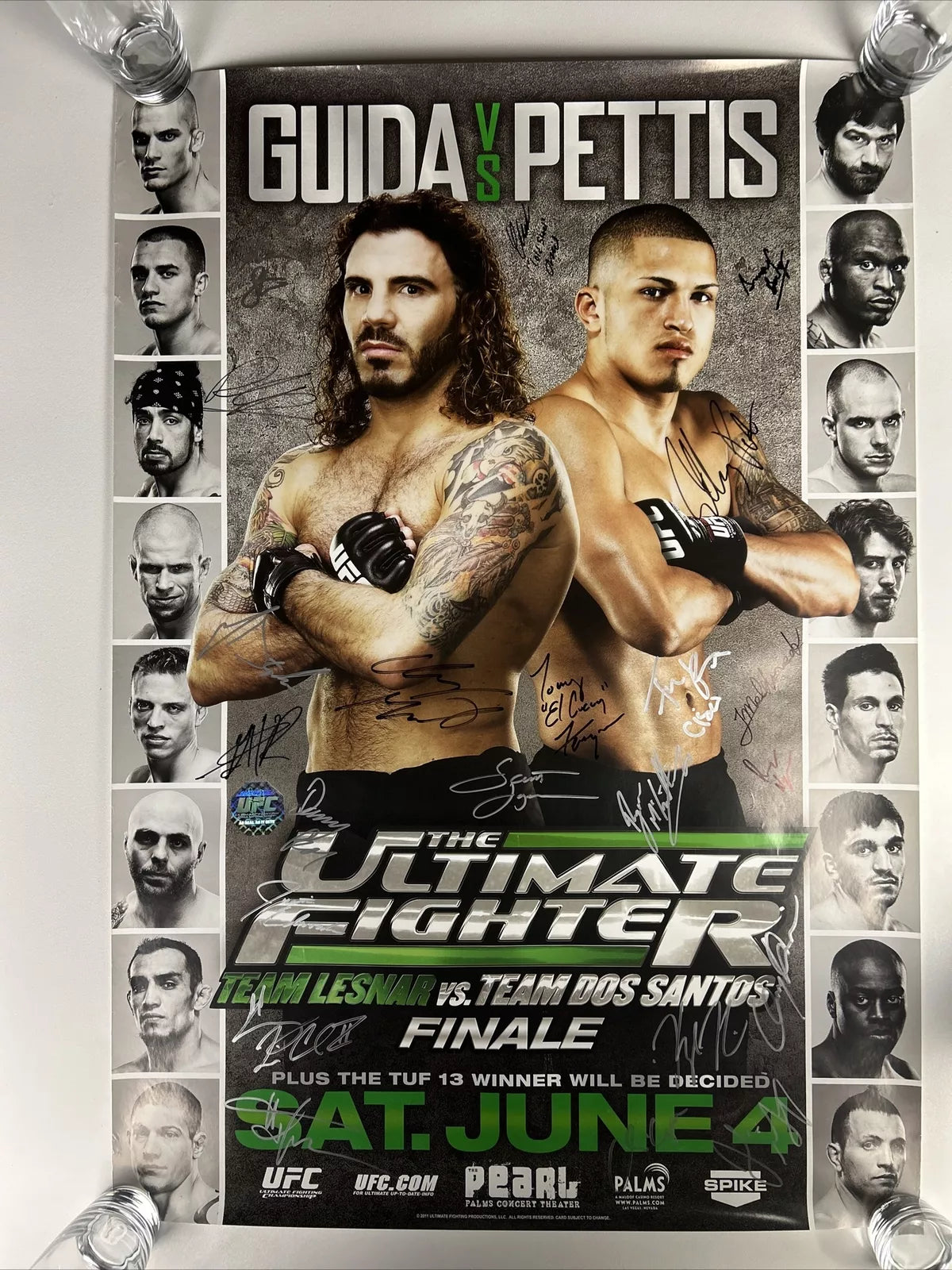 TUF 13 Lesnar Vs JDS Finale UFC SIgned Event Poster SBC Tony Ferguson FREE Fight worn Gear