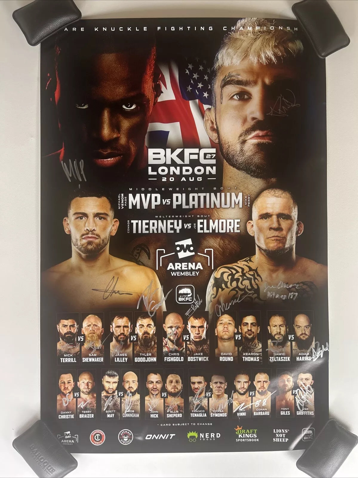 BKFC Mike Perry Vs Michael Venom Page MVP Signed Event Poster SBC