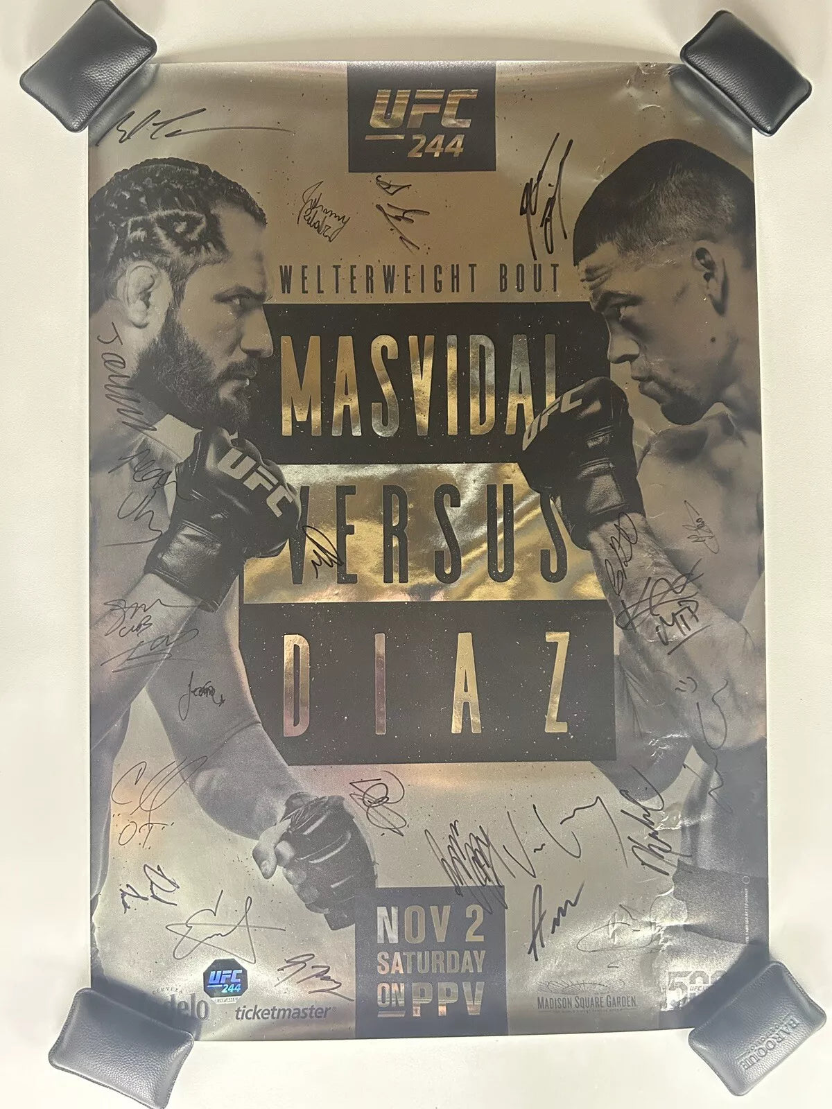 BMF 1 UFC 244 Jorge Masvidal Vs Nate Diaz Signed Event Poster SBC (damage)