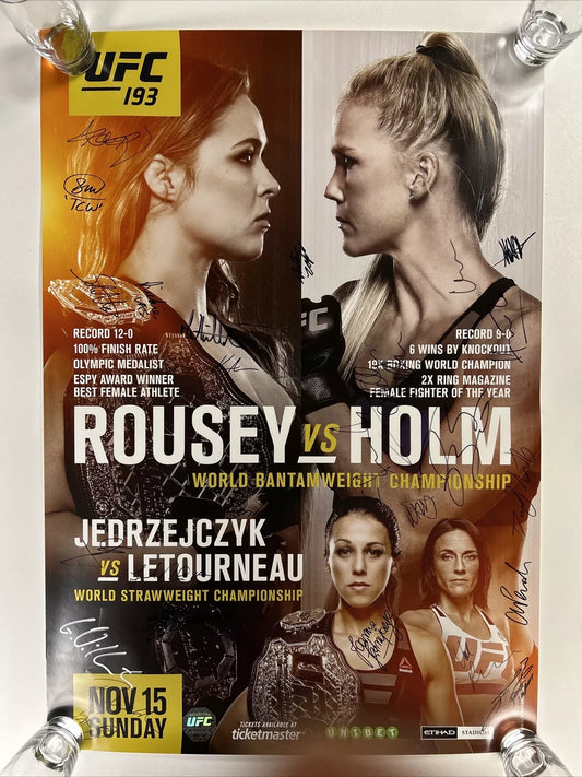 UFC 193 Ronda Rousey Vs Holly Holm Signed Event Poster SBC