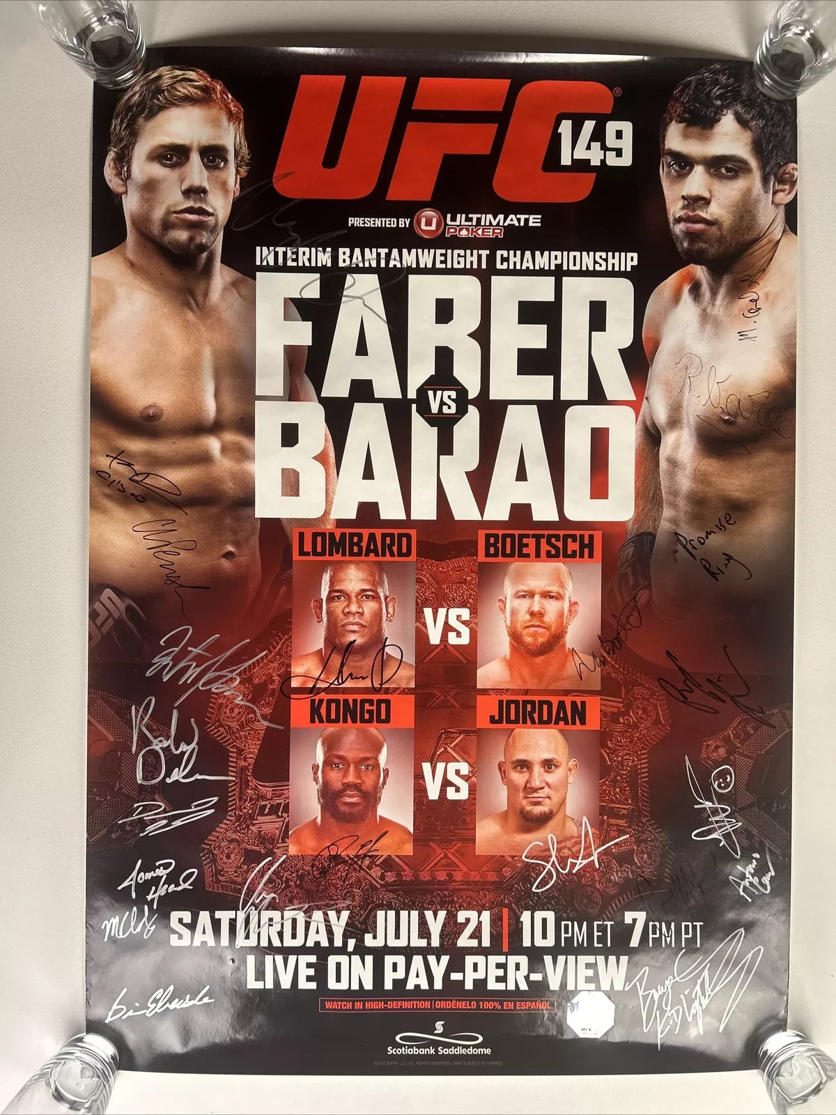 UFC 149 Urijah Faber vs. Barão Signed Event Poster SBC