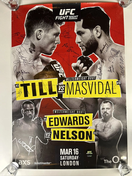 UFC Darren Till Vs Jorge Masvidal Signed Event Poster SBC Leon Edwards