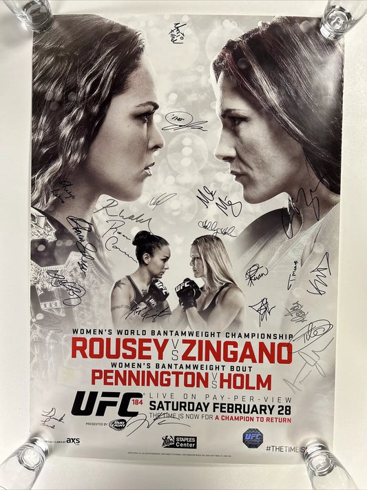 UFC 184 Ronda Rousey Vs Cat Zingano Signed Event Poster SBC FREE Program